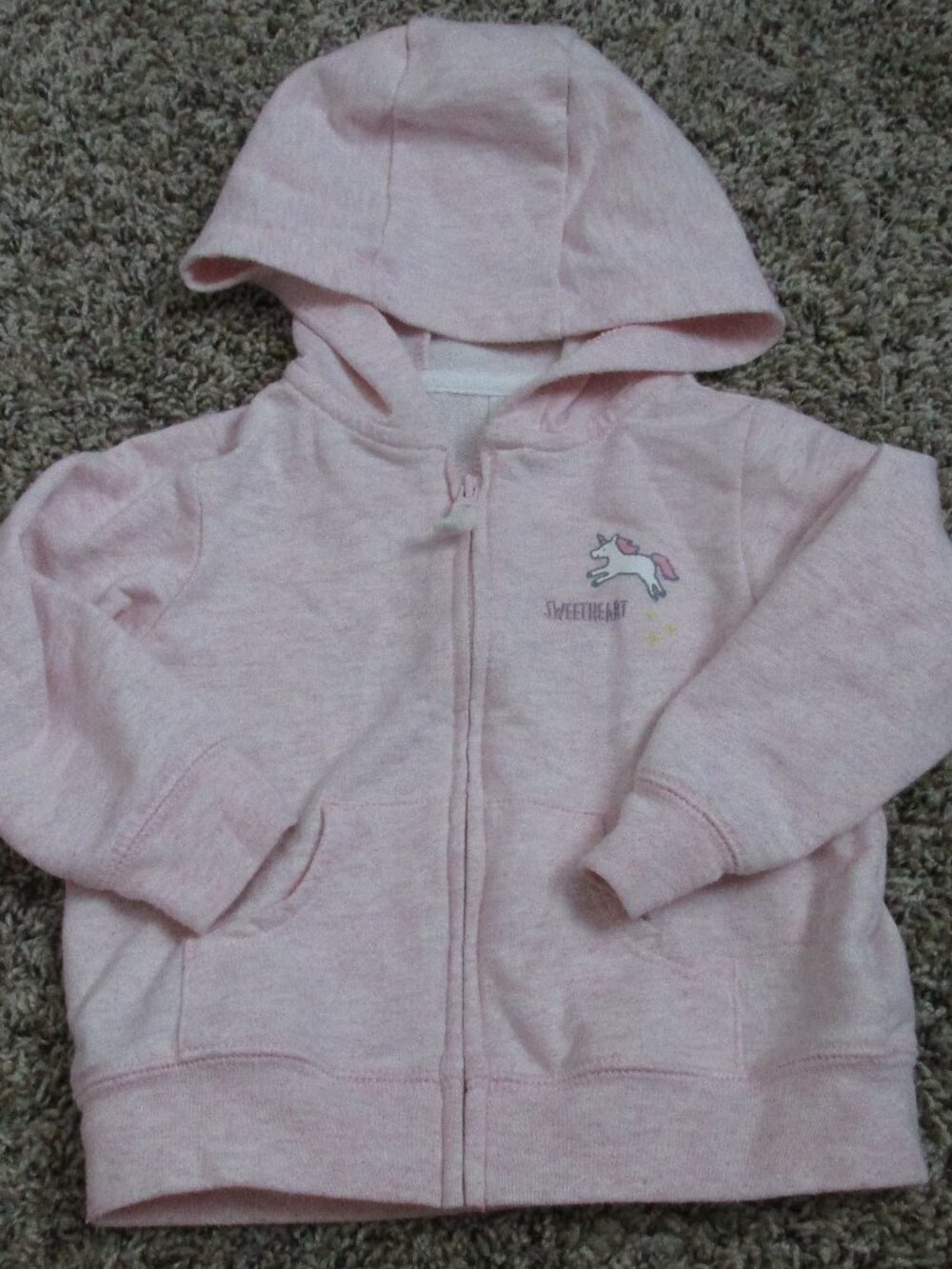 Carters Hooded Zip Front Jacket Girls Size 12M Pink Long Sleeve Coat Hoodie